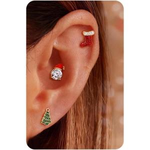BodyBonita 3Pcs 16G 316 Surgical Steel Christmas Cartilage Earring CZ Tragus Piercing Jewelry Helix Studs Conch Piercing Jewelry Stud Earring for Women Men(Style2-Silver)