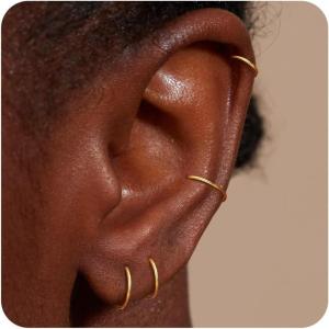 BodyBonita 4/5/8 pcs 16G/18G/20G 316L Surgical Steel Hinged Nose Rings Hoops Lip Septum Rings Helix Conch Rook Cartilage Tragus Earrings Piercing Jewelry Black Silver Gold Plated Nose Rings Women Men(Gold – 20G (7mm-10mm) – 4PCs)