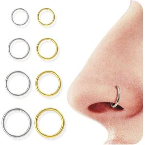 BodyBonita 4/5/8 pcs 16G/18G/20G 316L Surgical Steel Hinged Nose Rings Hoops Lip Septum Rings Helix Conch Rook Cartilage Tragus Earrings Piercing Jewelry Black Silver Gold Plated Nose Rings Women Men(Gold and Silver – 16G (6mm-12mm) – 8PCs)
