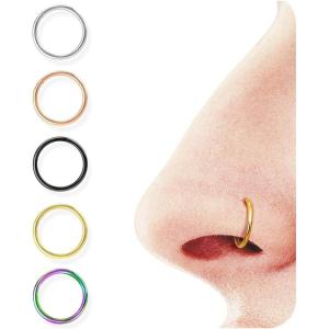 BodyBonita 4/5/8 pcs 16G/18G/20G 316L Surgical Steel Hinged Nose Rings Hoops Lip Septum Rings Helix Conch Rook Cartilage Tragus Earrings Piercing Jewelry Black Silver Gold Plated Nose Rings Women Men(Mixed – 16G 8mm- 5PCs)