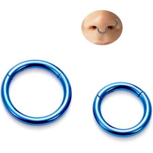BodyBonita Anodized G23 Titanium Nose Rings Hoops for Women, 14/16/18G Septum Jewelry Conch Helix Daith Tragus Cartilage Earrings Lip Belly Buttom Piercing 8/10/12mm, 2Pcs(Dark Blue  Hand-Anodized)