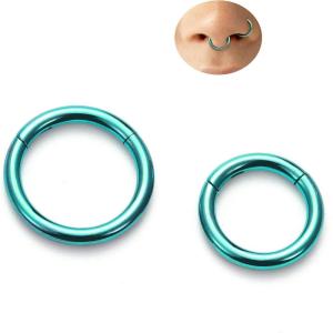 BodyBonita Anodized G23 Titanium Nose Rings Hoops for Women, 14/16/18G Septum Jewelry Conch Helix Daith Tragus Cartilage Earrings Lip Belly Buttom Piercing 8/10/12mm, 2Pcs(Green  Hand-Anodized)