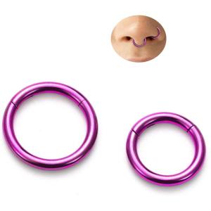 BodyBonita Anodized G23 Titanium Nose Rings Hoops for Women, 14/16/18G Septum Jewelry Conch Helix Daith Tragus Cartilage Earrings Lip Belly Buttom Piercing 8/10/12mm, 2Pcs(Purple  Hand-Anodized)