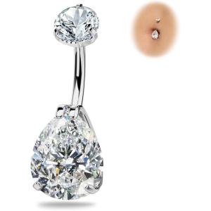 BodyBonita G23 Titanium Belly Button Rings – 14G Internally Threaded 14mm Belly Ring Round Square Star Teardrop CZ Navel Rings for Women(Teardrop-Small)