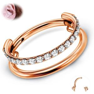 BodyBonita G23 Titanium Cartilage Earring Hoop Stacked Clicker 16G CZ Double/Triple Septum Rings Conch Piercing Jewelry Tragus Daith Helix Nose Rings Hoops for Women Silver/Gold Plated 8mm 10mm 12mm(Double Layers CZ 16G Rose Gold)