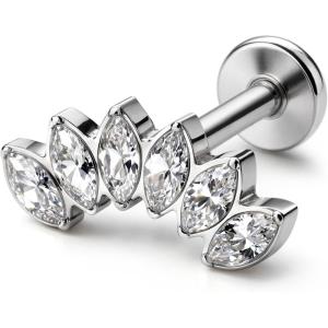 BodyBonita G23 Titanium Flat Back Stud Earrings Piercings – Hypoallergenic 16G Tragus Piercing Jewelry Helix Medusa Monroe Labret Lip Conch Earring 8mm(Silver-6 Clear CZ)