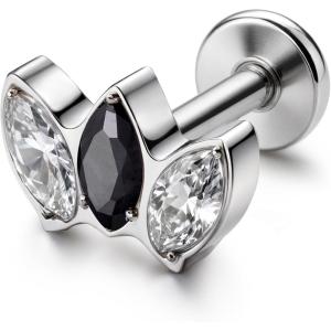 BodyBonita G23 Titanium Flat Back Stud Earrings Piercings – Hypoallergenic 16G Tragus Piercing Jewelry Helix Medusa Monroe Labret Lip Conch Earring 8mm(Silver-Black CZ)