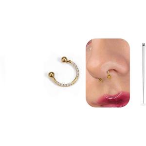 BodyBonita G23 Titanium Horseshoe Nose Rings Septum 16G with Threaded Piercing Taper/Pick Up Tool/Replacement Balls for Piercings – Circular Barbell/Spike Lip Piercing Helix Daith Jewelry for Women(Gold-HorseshoeRing)