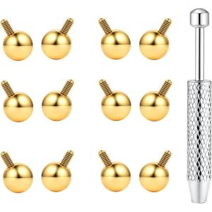 BodyBonita G23 Titanium Horseshoe Nose Rings Septum 16G with Threaded Piercing Taper/Pick Up Tool/Replacement Balls for Piercings – Circular Barbell/Spike Lip Piercing Helix Daith Jewelry for Women(Gold-ReplacementBalls)