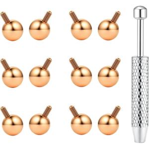 BodyBonita G23 Titanium Horseshoe Nose Rings Septum 16G with Threaded Piercing Taper/Pick Up Tool/Replacement Balls for Piercings – Circular Barbell/Spike Lip Piercing Helix Daith Jewelry for Women(RoseGold-ReplacementBalls)