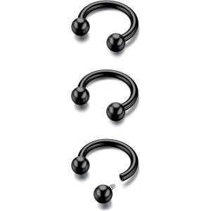 BodyBonita G23 Titanium Horseshoe Septum Rings – 2/3pcs Nose Rings Circular Barbell Spikes Septum Jewelry Nose Piercing Jewelry Conch Helix Rook Lip Cartilage Earring Men Gold Plated/Silver/Black(Black-3pcs)