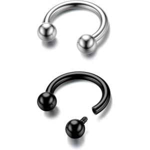 BodyBonita G23 Titanium Horseshoe Septum Rings – 2/3pcs Nose Rings Circular Barbell Spikes Septum Jewelry Nose Piercing Jewelry Conch Helix Rook Lip Cartilage Earring Men Gold Plated/Silver/Black(Silver and Black-2pcs)