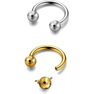 BodyBonita G23 Titanium Horseshoe Septum Rings – 2/3pcs Nose Rings Circular Barbell Spikes Septum Jewelry Nose Piercing Jewelry Conch Helix Rook Lip Cartilage Earring Men Gold Plated/Silver/Black(Gold and Silver-2pcs)