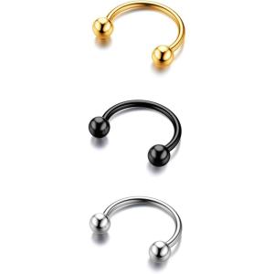 BodyBonita G23 Titanium Horseshoe Septum Rings – 2/3pcs Nose Rings Circular Barbell Spikes Septum Jewelry Nose Piercing Jewelry Conch Helix Rook Lip Cartilage Earring Men Gold Plated/Silver/Black(Mixed-3pcs)