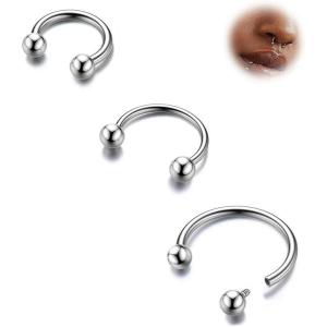 BodyBonita G23 Titanium Horseshoe Septum Rings – 2/3pcs Nose Rings Circular Barbell Spikes Septum Jewelry Nose Piercing Jewelry Conch Helix Rook Lip Cartilage Earring Men Gold Plated/Silver/Black(Silver-3pcs)
