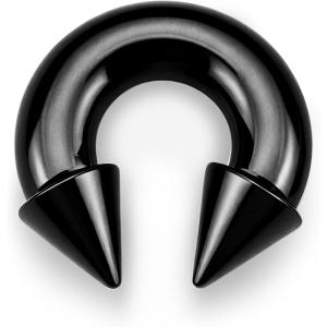 BodyBonita G23 Titanium Septum Rings, 00/0/2/4/6/8/10/12G Horseshoe Circular Barbell Spikes Stretched Pincher Nose Piercing Jewelry, ASTM F136 Titanium Earrings for Women Men 10/12/16/19 mm(Black-Horseshoe Spike)