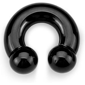 BodyBonita G23 Titanium Septum Rings, 00/0/2/4/6/8/10/12G Horseshoe Circular Barbell Spikes Stretched Pincher Nose Piercing Jewelry, ASTM F136 Titanium Earrings for Women Men 10/12/16/19 mm(Black-Horseshoe Balls)
