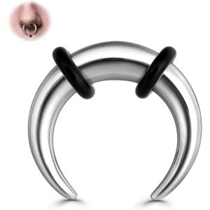 BodyBonita G23 Titanium Septum Rings, 00/0/2/4/6/8/10/12G Horseshoe Circular Barbell Spikes Stretched Pincher Nose Piercing Jewelry, ASTM F136 Titanium Earrings for Women Men 10/12/16/19 mm(Titanium-Septum Pincher)