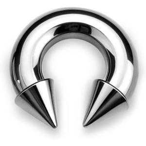 BodyBonita G23 Titanium Septum Rings, 00/0/2/4/6/8/10/12G Horseshoe Circular Barbell Spikes Stretched Pincher Nose Piercing Jewelry, ASTM F136 Titanium Earrings for Women Men 10/12/16/19 mm(Titanium-Horseshoe Spike)