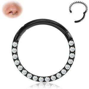 BodyBonita Hinged CZ Septum Rings – 316L Surgical Steel Nose Rings Hoops for Women 20G/18G/16G Cartilage Earrings Conch Piercing Jewelry Helix Rook Tragus Lobe Daith Snug Belly Button Ring 6mm-10mm(Black  Clear CZ(5A)  16G/18G)