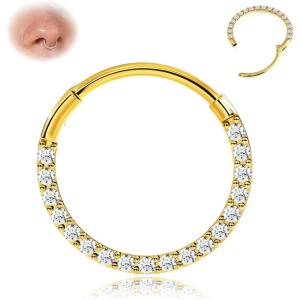 BodyBonita Hinged CZ Septum Rings – 316L Surgical Steel Nose Rings Hoops for Women 20G/18G/16G Cartilage Earrings Conch Piercing Jewelry Helix Rook Tragus Lobe Daith Snug Belly Button Ring 6mm-10mm(Gold  Clear CZ(5A)  20G)