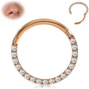 BodyBonita Hinged CZ Septum Rings – 316L Surgical Steel Nose Rings Hoops for Women 20G/18G/16G Cartilage Earrings Conch Piercing Jewelry Helix Rook Tragus Lobe Daith Snug Belly Button Ring 6mm-10mm(Rose gold  Clear CZ(5A)  16G/18G)