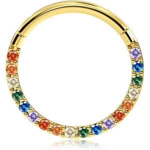 BodyBonita Hinged CZ Septum Rings – 316L Surgical Steel Nose Rings Hoops for Women 20G/18G/16G Cartilage Earrings Conch Piercing Jewelry Helix Rook Tragus Lobe Daith Snug Belly Button Ring 6mm-10mm(Gold  Rainbow CZ(5A)  16G/18G)