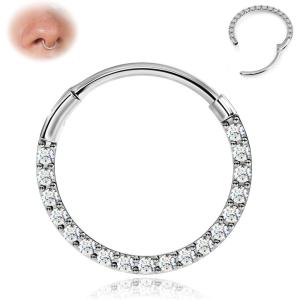 BodyBonita Hinged CZ Septum Rings – 316L Surgical Steel Nose Rings Hoops for Women 20G/18G/16G Cartilage Earrings Conch Piercing Jewelry Helix Rook Tragus Lobe Daith Snug Belly Button Ring 6mm-10mm(Silver  Clear CZ(5A)  20G)