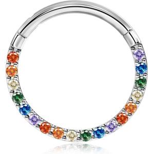 BodyBonita Hinged CZ Septum Rings – 316L Surgical Steel Nose Rings Hoops for Women 20G/18G/16G Cartilage Earrings Conch Piercing Jewelry Helix Rook Tragus Lobe Daith Snug Belly Button Ring 6mm-10mm(Silver  Rainbow CZ(5A)  16G/18G)