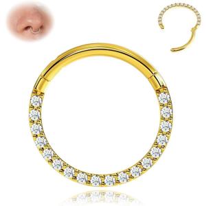 BodyBonita Hinged CZ Septum Rings – 316L Surgical Steel Nose Rings Hoops for Women 20G/18G/16G Cartilage Earrings Conch Piercing Jewelry Helix Rook Tragus Lobe Daith Snug Belly Button Ring 6mm-10mm(Gold  Clear CZ(5A)  16G/18G)