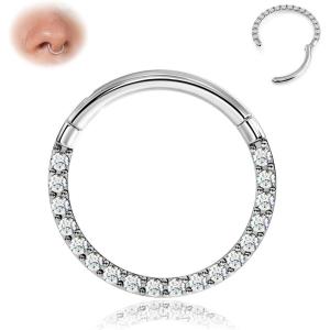 BodyBonita Hinged CZ Septum Rings – 316L Surgical Steel Nose Rings Hoops for Women 20G/18G/16G Cartilage Earrings Conch Piercing Jewelry Helix Rook Tragus Lobe Daith Snug Belly Button Ring 6mm-10mm(Silver  Clear CZ(5A)  16G/18G)