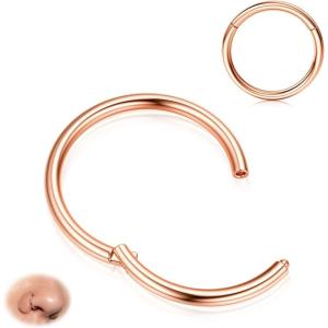 BodyBonita Hinged Nose Rings Hoops – 316L Surgical Steel Nose Piercing Jewelry Septum Clicker Lip Rings Cartilage Helix Daith Conch Tragus Rook Gold Plated/Silver/Black/Rose Gold Plated/Blue/Rainbow(Rose gold)