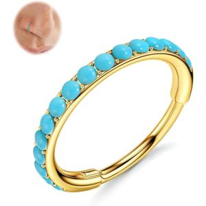 BodyBonita Hoops Nose Rings for Women – 316L Surgical Steel Turquoise Nose Ring Piercings 20G Segment Cartilage Helix Rook Tragus Conch Daith Earrings Septum Lip Jewelry 6/7/8mm Gold Plated/Silver(Gold)