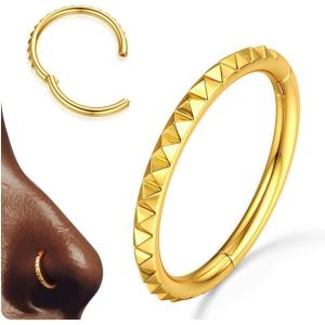 BodyBonita Segment Nose Rings Hoops – 316L Surgical Steel Nose Piercings Pyramid Septum Rings Lip Helix Daith Conch Jewelry(Gold)
