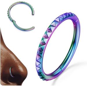 BodyBonita Segment Nose Rings Hoops – 316L Surgical Steel Nose Piercings Pyramid Septum Rings Lip Helix Daith Conch Jewelry(Rainbow)