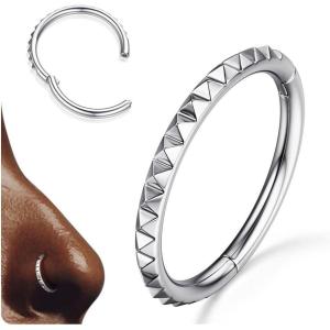 BodyBonita Segment Nose Rings Hoops – 316L Surgical Steel Nose Piercings Pyramid Septum Rings Lip Helix Daith Conch Jewelry(Silver)