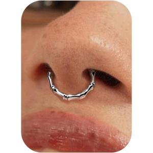 BodyBonita Septum Rings 16G – 316L Stainless Steel Nose Rings Hoops for Women Septum Piercing Jewelry 8mm 10mm(Bamboo-Gold/Silver)