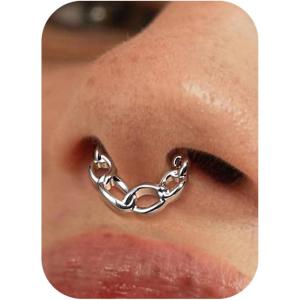 BodyBonita Septum Rings 16G – 316L Stainless Steel Nose Rings Hoops for Women Septum Piercing Jewelry 8mm 10mm(Chians-Gold/Silver)