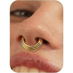 BodyBonita Septum Rings 16G – 316L Stainless Steel Nose Rings Hoops for Women Septum Piercing Jewelry 8mm 10mm(Layered Harmony-Gold/Silver)