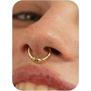 BodyBonita Septum Rings 16G – 316L Stainless Steel Nose Rings Hoops for Women Septum Piercing Jewelry 8mm 10mm(Lunar-Gold/Silver)