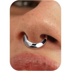 BodyBonita Septum Rings 16G – 316L Stainless Steel Nose Rings Hoops for Women Septum Piercing Jewelry 8mm 10mm(Whispering Waves-Silver)