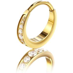 BodyBonita Septum Rings Jewelry 16G, G23 Titanium Nose Rings Hoops for Women Men, Clear CZ Nostril Piercing 8/10 mm 14K Gold Plated/Silver(Gold-Clear CZ)