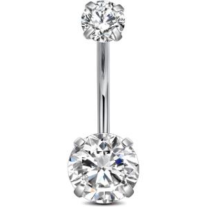 Incaton 14G Belly Button Ring Surgical Stainless Steel Round Cubic Zirconia Navel Barbell Belly Rings For Women 6/8/10/12mm(1PC Clear 12mm)