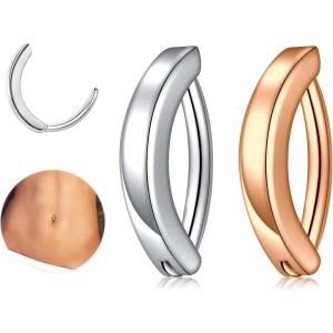 Incaton 14G Belly Button Ring Surgical Stainless Steel Round Cubic Zirconia Navel Barbell Belly Rings For Women 6/8/10/12mm(2PC / HOOP / S+RG)