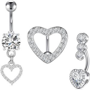 Incaton 14G Heart Belly Button Rings Stainless Steel Belly Rings Piercing For Women Navel Rings Silver Rose Gold