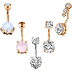 Incaton 14G Stainless Steel Belly Button Rings Skull Hand with Gem Ball Navel Rings Round/Love Heart Clear CZ Belly Rings Body Piercing