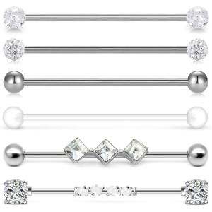 Incaton 14g Industrial Barbell Surgical Steel Cartilage Earrings CZ Industrial Earring Crystal Ferido Industrail Piercing 1 1/2″(38mm) Bar Length