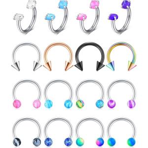 Incaton 16G Stainless Steel Nose Septum Rings Horseshoe Nose Rings Earring Cartilage Helix Tragus Earring Hoop Eyebrow Lip Hoop Retainer for Women Men 8mm 10mm 12mm (16PCS COLORFUL B)