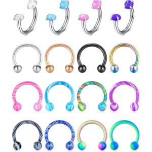 Incaton 16G Stainless Steel Nose Septum Rings Horseshoe Nose Rings Earring Cartilage Helix Tragus Earring Hoop Eyebrow Lip Hoop Retainer for Women Men 8mm 10mm 12mm (16PCS COLORFUL A)