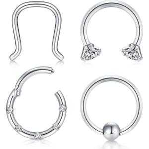 Incaton 16G Stainless Steel Nose Septum Rings Horseshoe Nose Rings Earring Cartilage Helix Tragus Earring Hoop Eyebrow Lip Hoop Retainer for Women Men 8mm 10mm 12mm (4pcs silver)